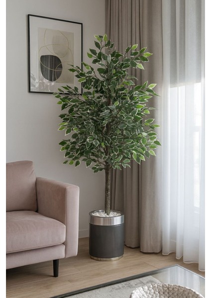 Yapay Benjamin Kar Beyaz Ağaç 150 cm Lüx Siyah Gümüş Darbuka Saksı ve Dolomit Taşı Dahil fiyatları