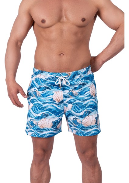 Bronz Ocean Wave Erkek Deniz Şortu Hızlı Kuruyan Aquadry Kumaş, Mavi Tonlar, Fermuarlı Cepli modelleri