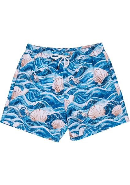 Bronz Ocean Wave Erkek Deniz Şortu Hızlı Kuruyan Aquadry Kumaş, Mavi Tonlar, Fermuarlı Cepli