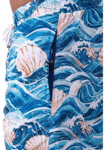 Bronz Ocean Wave Erkek Deniz Şortu Hızlı Kuruyan Aquadry Kumaş, Mavi Tonlar, Fermuarlı Cepli