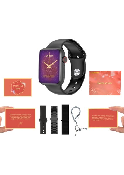 Watch 10 Mini Akıllı Saat Zarafet Dolu Kutu Içeriği Kordon ve Bileklik Hediyeli