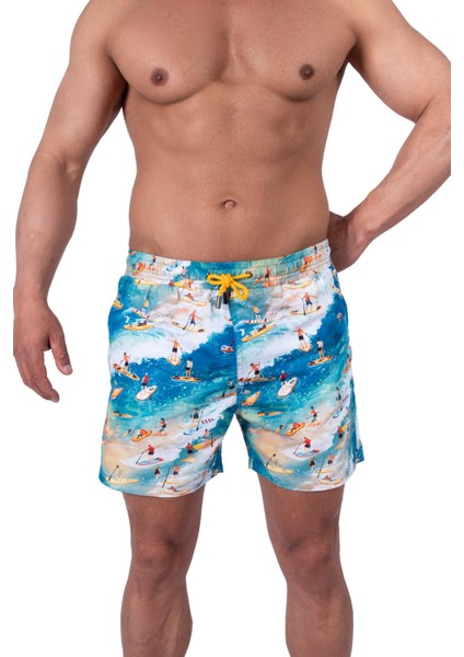 Bronz Surf Spirit Erkek Deniz Şortu Hızlı Kuruyan Aquadry Kumaş, Mavi Tonlar, Fermuarlı Cepli fırsatları