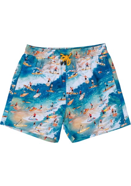 Bronz Surf Spirit Erkek Deniz Şortu Hızlı Kuruyan Aquadry Kumaş, Mavi Tonlar, Fermuarlı Cepli