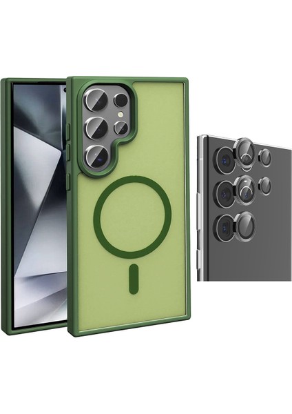 Galaxy S23 Ultra Kılıf M-safe Şarj Özellikli Mat Arka Yüzey Zore Sio Kapak + Kamera Lens Koruyucu