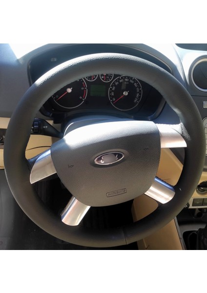 Dikişli Direksiyon Kılıfı Siyah Deri Siyah Dikişli Ford Connect / Focus Için