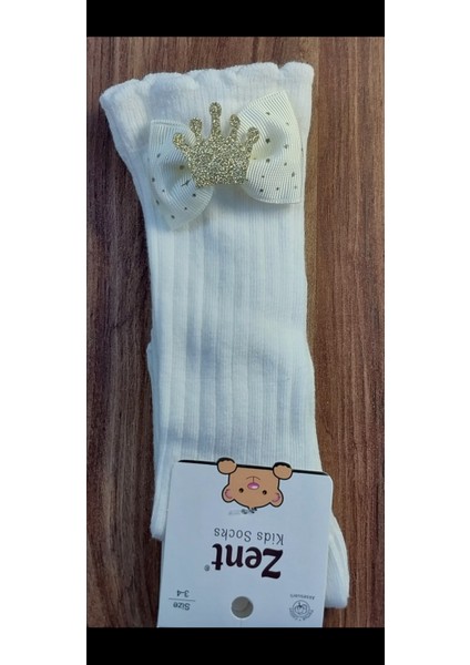(2 Çift)Kız Çocuk Prenses (krem ve beyaz) Taçlı Diz Altı Çorap – Şık Kurdeleli, Rahat ve Pamuklu fiyatları