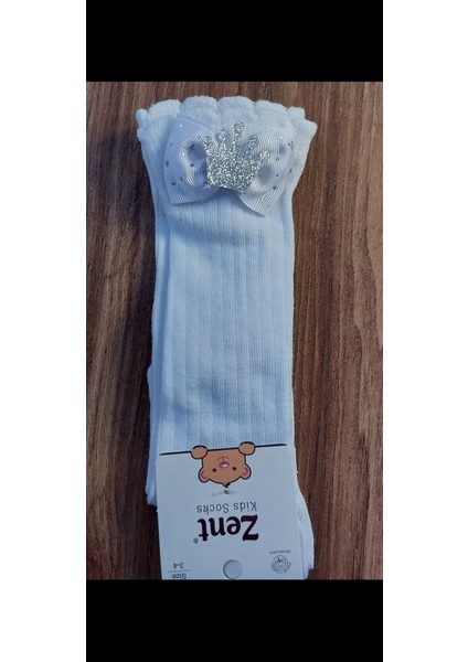 (2 Çift)Kız Çocuk Prenses (krem ve beyaz) Taçlı Diz Altı Çorap – Şık Kurdeleli, Rahat ve Pamuklu modelleri