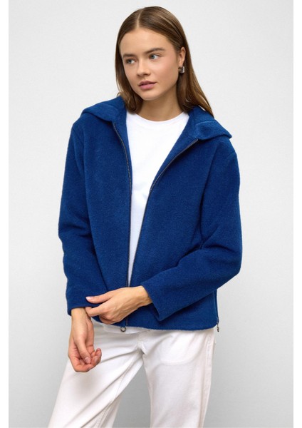 Kapüşonlu Fermuar Detaylı Oversize Kısa Kaban Saks 3130 fiyatları