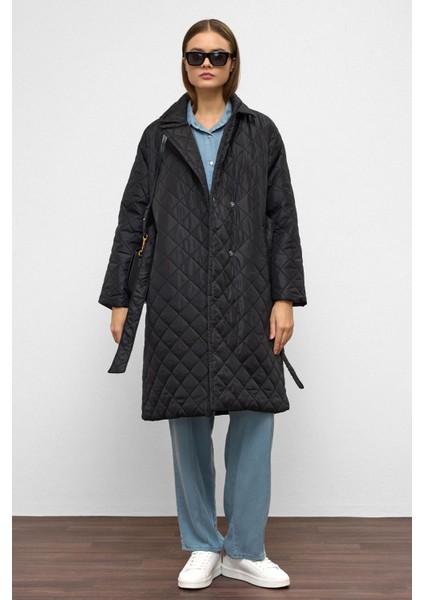 Belden Bağlamalı Çıt Çıt Kapamalı Kruvaze Kapitone Mont Siyah 6786 fiyatları