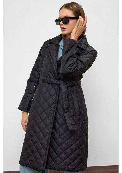 Belden Bağlamalı Çıt Çıt Kapamalı Kruvaze Kapitone Mont Siyah 6786 modelleri