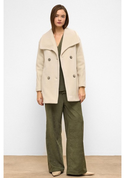 Mendil Yaka Kruvaze Geniş Kesim Kaban Bej 3129 fiyatları