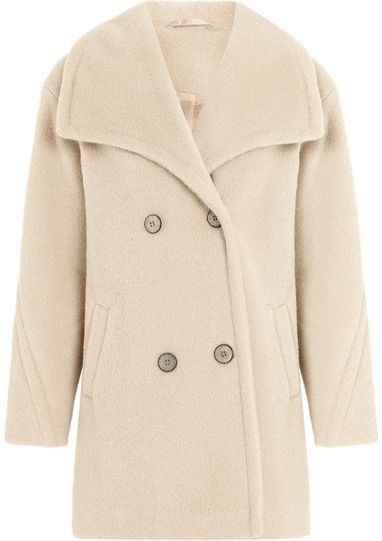 Mendil Yaka Kruvaze Geniş Kesim Kaban Bej 3129 modelleri