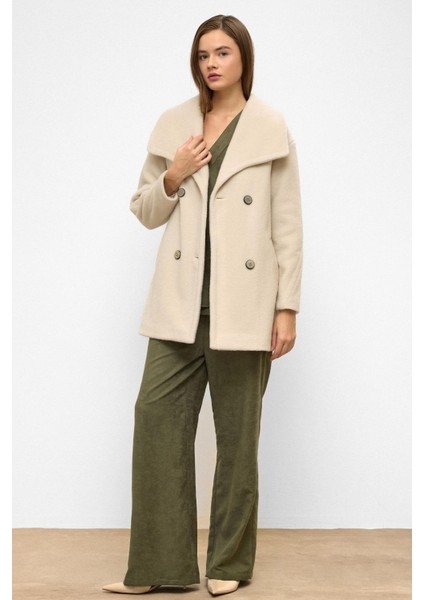 Mendil Yaka Kruvaze Geniş Kesim Kaban Bej 3129 indirimleri