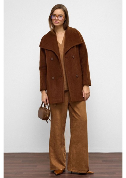 Mendil Yaka Kruvaze Geniş Kesim Kaban Kahve 3129 fiyatları