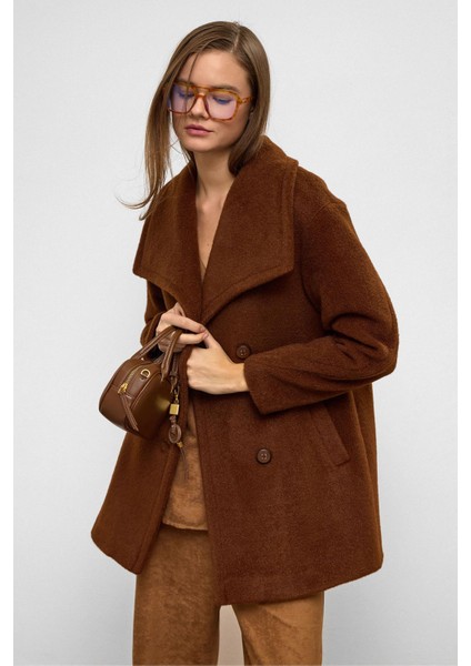 Mendil Yaka Kruvaze Geniş Kesim Kaban Kahve 3129 modelleri