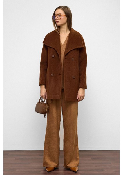 Mendil Yaka Kruvaze Geniş Kesim Kaban Kahve 3129 fırsatları