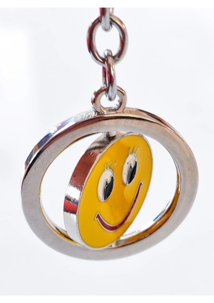 Sarı Gülen Surat Emojili Dönebilen Metal Anahtarlık