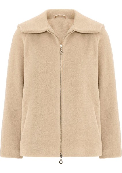 Çıkabilir Kapüşonlu Fermuar Detaylı Oversize Kaban Koyu Bej 3128 fiyatları