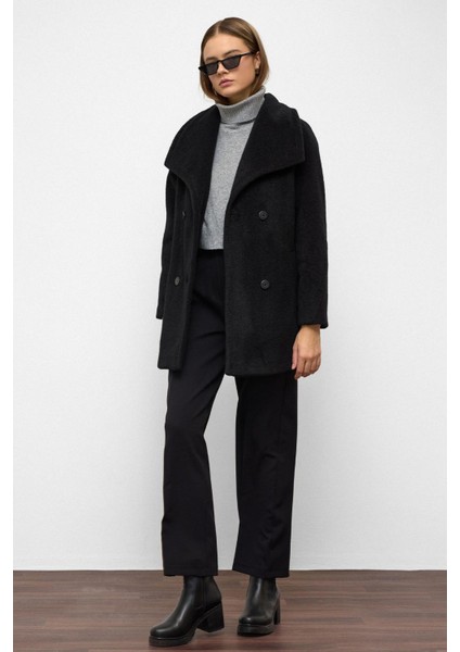 Mendil Yaka Kruvaze Geniş Kesim Kaban Siyah 3129 fiyatları