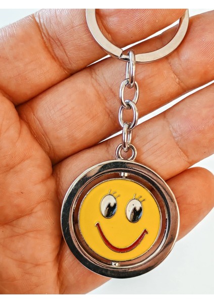 Sarı Gülen Surat Emojili Dönebilen Metal Anahtarlık