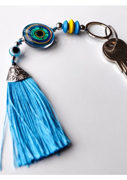 Mavi Cam Boncuklu Mavi Püsküllü Anahtarlık fiyatları