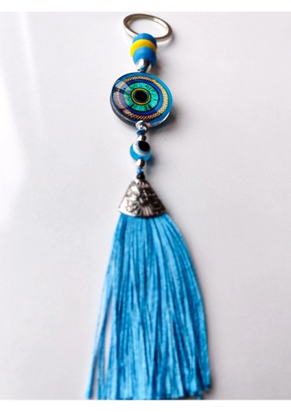 Mavi Cam Boncuklu Mavi Püsküllü Anahtarlık modelleri