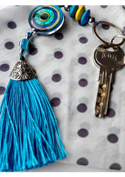 Mavi Cam Boncuklu Mavi Püsküllü Anahtarlık fırsatları