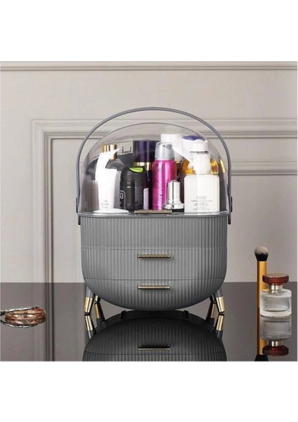 Kozmetik Makyaj Düzenleyici Organizer Gri Taşıma Kulplu Çekmeceli fiyatları