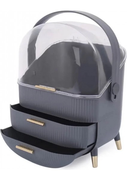 Kozmetik Makyaj Düzenleyici Organizer Gri Taşıma Kulplu Çekmeceli indirimleri