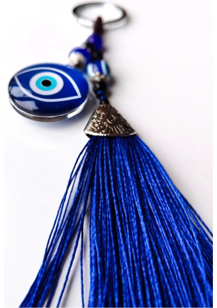 Lacivert Nazar Boncuğu Göz Desenli Lacivert Püsküllü Anahtarlık