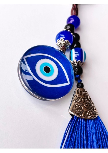 Lacivert Nazar Boncuğu Göz Desenli Lacivert Püsküllü Anahtarlık modelleri