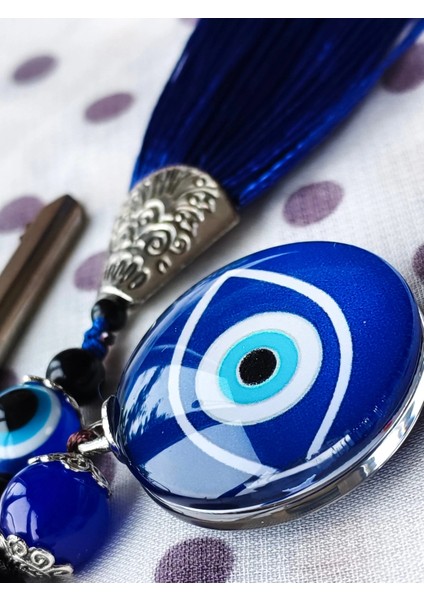 Lacivert Nazar Boncuğu Göz Desenli Lacivert Püsküllü Anahtarlık fırsatları