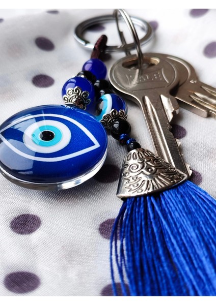 Lacivert Nazar Boncuğu Göz Desenli Lacivert Püsküllü Anahtarlık indirimleri