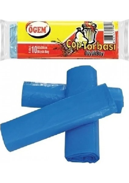 Büyük Boy Çöp Torbası 65 x 80 cm 10 Lu Rulo x 1 Paket = 10 Adet (Mavi)