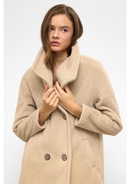 Mendil Yaka Kruvaze Geniş Kesim Kaban Koyu Bej 3129 modelleri