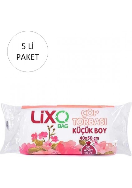Küçük Boy Çöp Torbası 40 x 50 cm 30 Lu Rulo x 5 Paket = 150 Adet (Şeffaf)