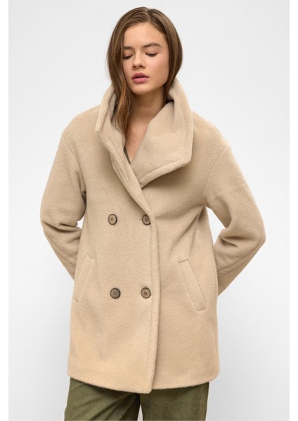 Mendil Yaka Kruvaze Geniş Kesim Kaban Koyu Bej 3129 indirimleri