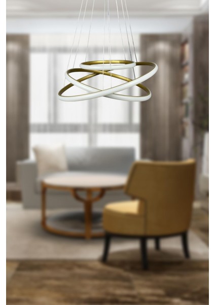 Rings Modern Tasarım Eskitme Renk - Yatak Odası - Salon - Çocuk Odası - Mutfak Beyaz LED 3 Lü Avize fiyatları