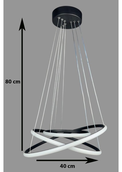 Rings Modern Tasarım Siyah Renk - Yatak Odası - Salon - Çocuk Odası - Mutfak Beyaz LED 3 Lü Avize fırsatları