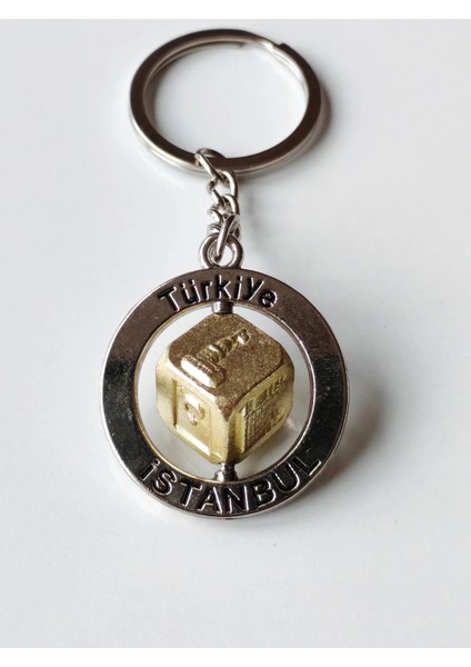 Motifli Zar Sarı Metalik Anahtarlık