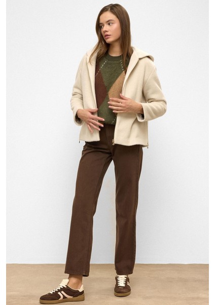 Kapüşonlu Fermuar Detaylı Oversize Kısa Kaban Bej 3130 fırsatları