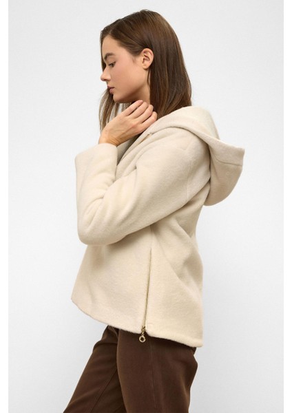 Kapüşonlu Fermuar Detaylı Oversize Kısa Kaban Bej 3130 indirimleri