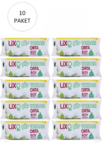 Orta Boy Çöp Torbası 55 x 60 cm 20 Li Rulo x 10 Paket = 200 Adet (Mavi)