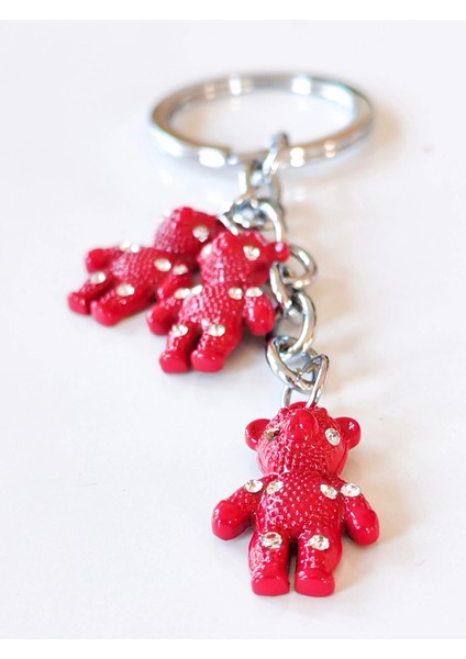 Kırmızı 3 Küçük Ayıcıklı Anahtarlık