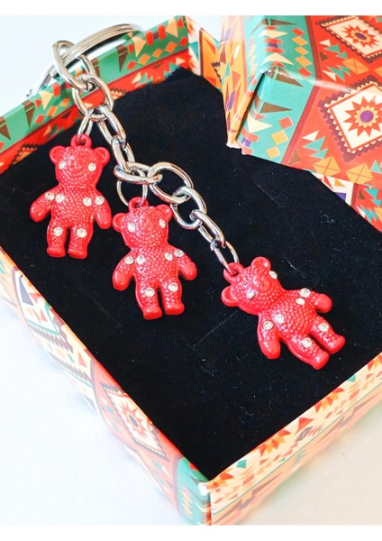 Kırmızı 3 Küçük Ayıcıklı Anahtarlık