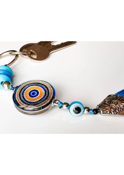 Mavi Cam Boncuklu Mavi Püsküllü Anahtarlık fiyatları