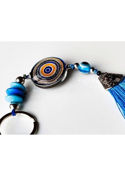 Mavi Cam Boncuklu Mavi Püsküllü Anahtarlık modelleri