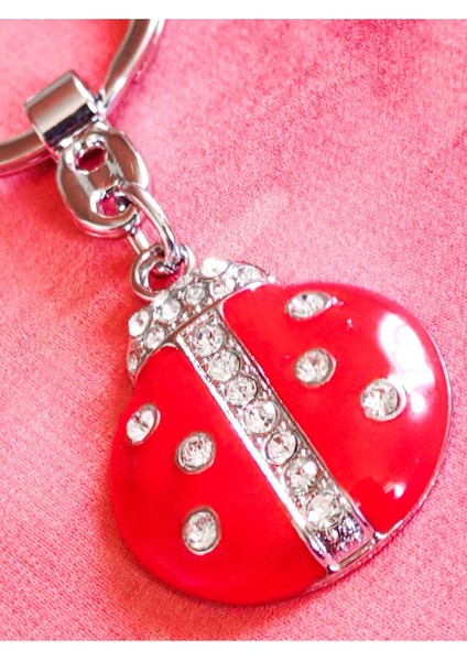 Üzeri Taşlarla Bezeli Kırmızı Uğur Böceği Metal Anahtarlık fırsatları