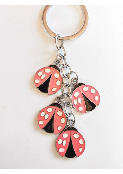 Pembe Uğur Böceklerinden Metal Anahtarlık
