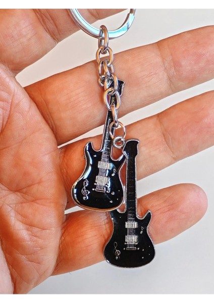Siyah Iki Gitarlı Metal Anahtarlık